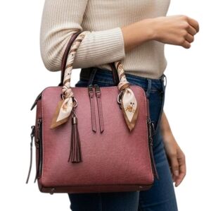 Dark Rose Double Strap Hand bag with Top Handle Scard
